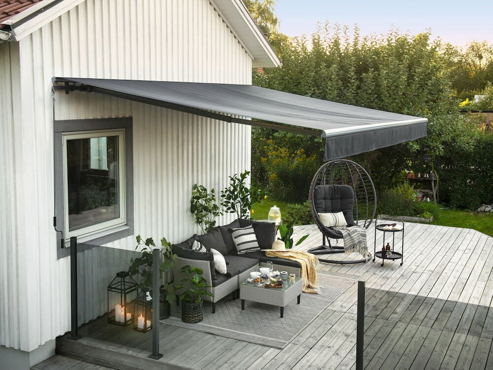 Terrassmarkis med vev 445x300 cm Grå