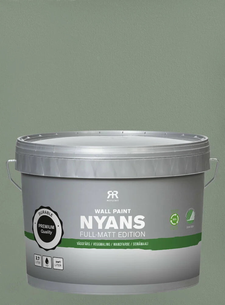 Väggfärg Nyans Full Matt Edition 2,7 liter Metro Green Närmaste NCS-kod: S5005-G50Y