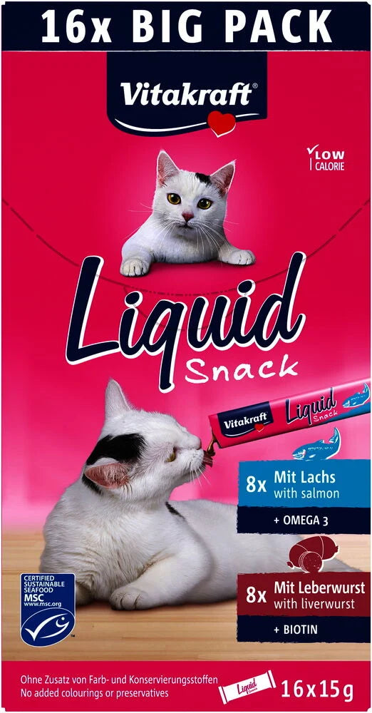 Kattgodis Vitakraft Liquid Snack 16x15 g Lever & Lax