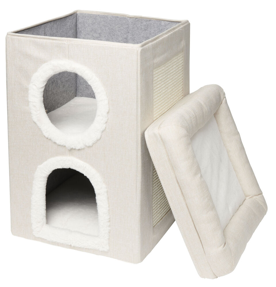 Katthus med klösbräda 39x39x62 cm Beige