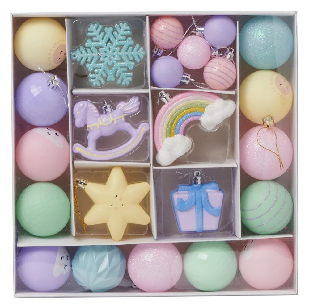 Julgranskulor 24 -pack Pastell Plast Blandade sorter