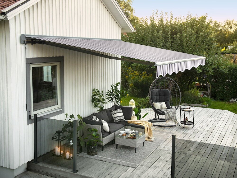 Terrassmarkis med motor 355x250 cm Grå/Vit