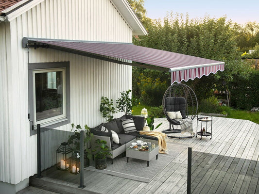 Terrassmarkis med motor 445x300 cm Grå/Bordeaux