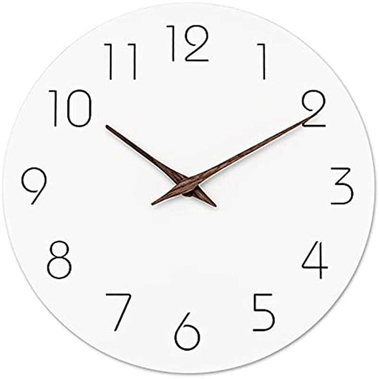 Wall Clock - Silent Non-Ticking 10 Inch Wall Clocks Battery Operated - Modern Style Wooden Clock Decorative for Kitchen,Home,Bedrooms,Office(White)