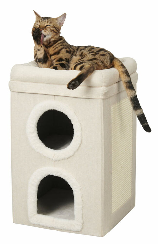 Katthus med klösbräda 39x39x62 cm Beige
