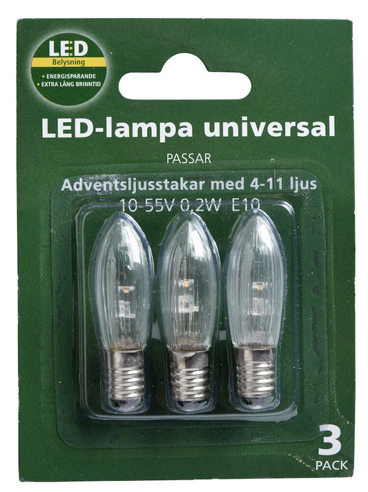 Reservlampa LED 10-55V/0.2W, E10, 3 -pack