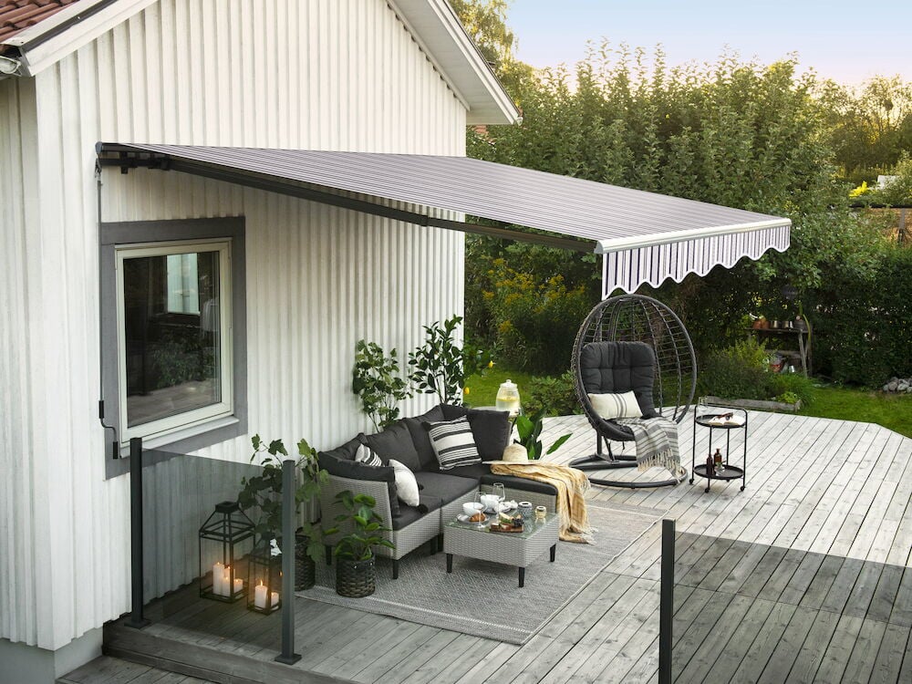 Terrassmarkis med vev 295x200 cm Grå/Vit