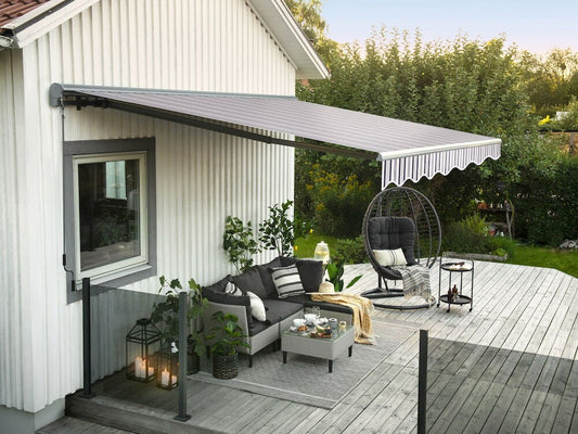 Terrassmarkis med motor 355x250 cm Grå/Vit