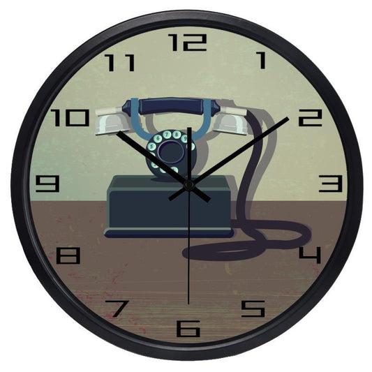 Classcia Retro Nostalgia Telephone Decoration Wall Clock, No Ticking Sound, High Permeability Glass Cover