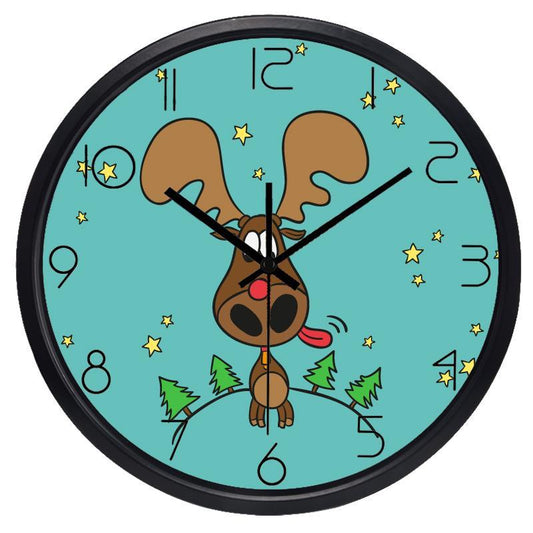 Funny Deer Wall Clock for Kids Room, Non Ticking Sound
